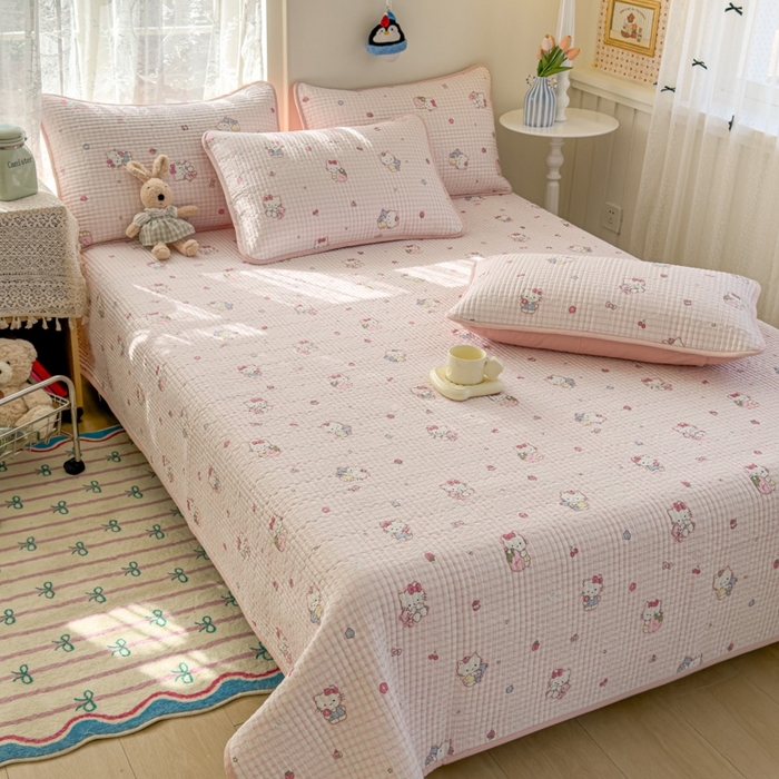 91家纺网 家纺一手货源 找家纺 茉夕家纺 2026新款春季双面纯棉印花单品床盖单件床盖 奶芙猫猫