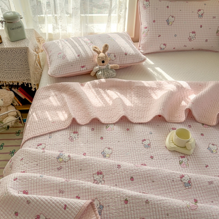 91家纺网 家纺一手货源 找家纺 茉夕家纺 2026新款春季双面纯棉印花单品床盖单件床盖 奶芙猫猫