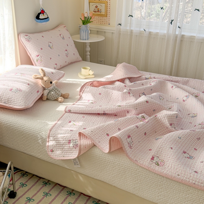 91家纺网 家纺一手货源 找家纺 茉夕家纺 2026新款春季双面纯棉印花单品床盖单件床盖 奶芙猫猫