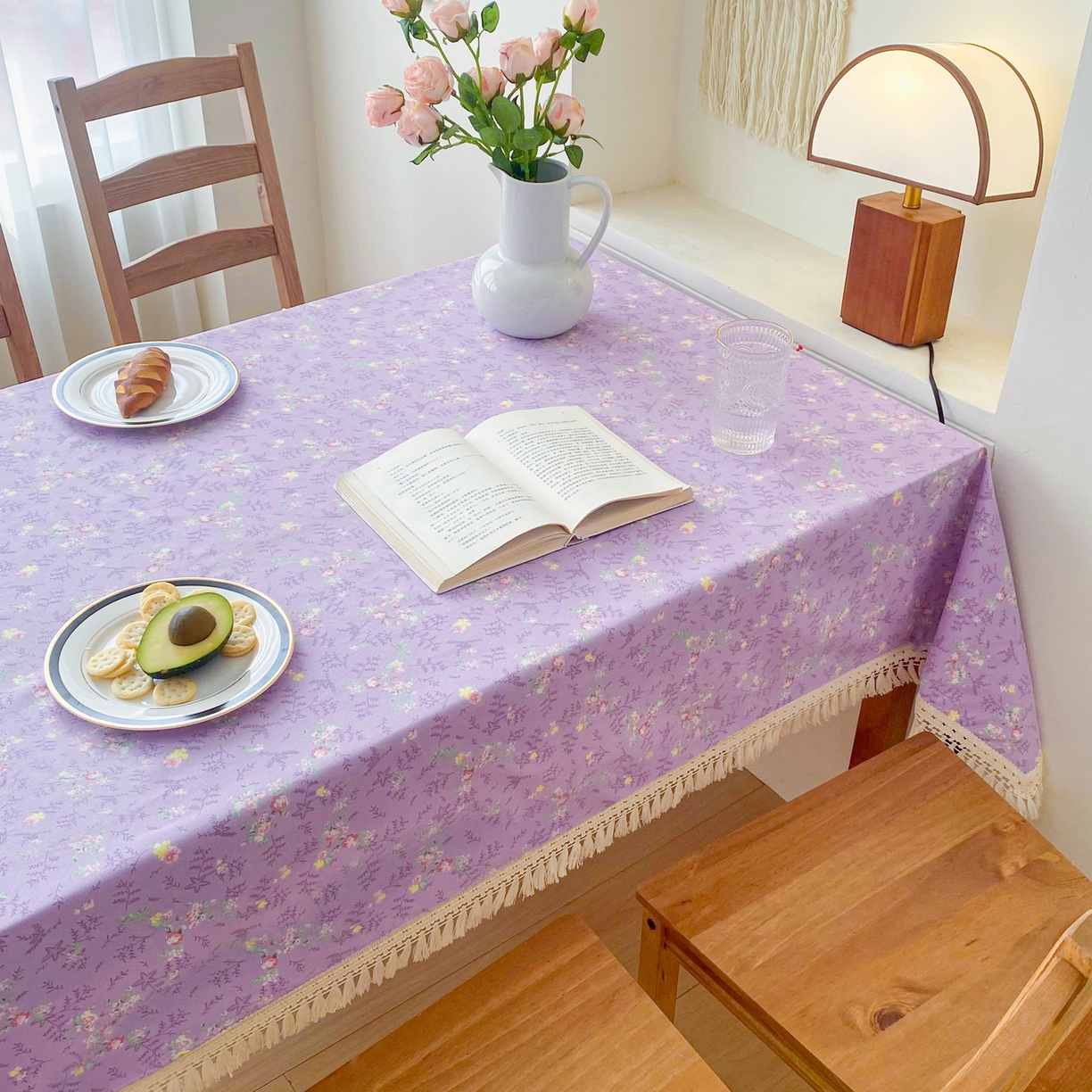 91家纺网 家纺一手货源 找家纺 棉乐町家居 2025新款ins风印花老粗布桌布 紫罗兰