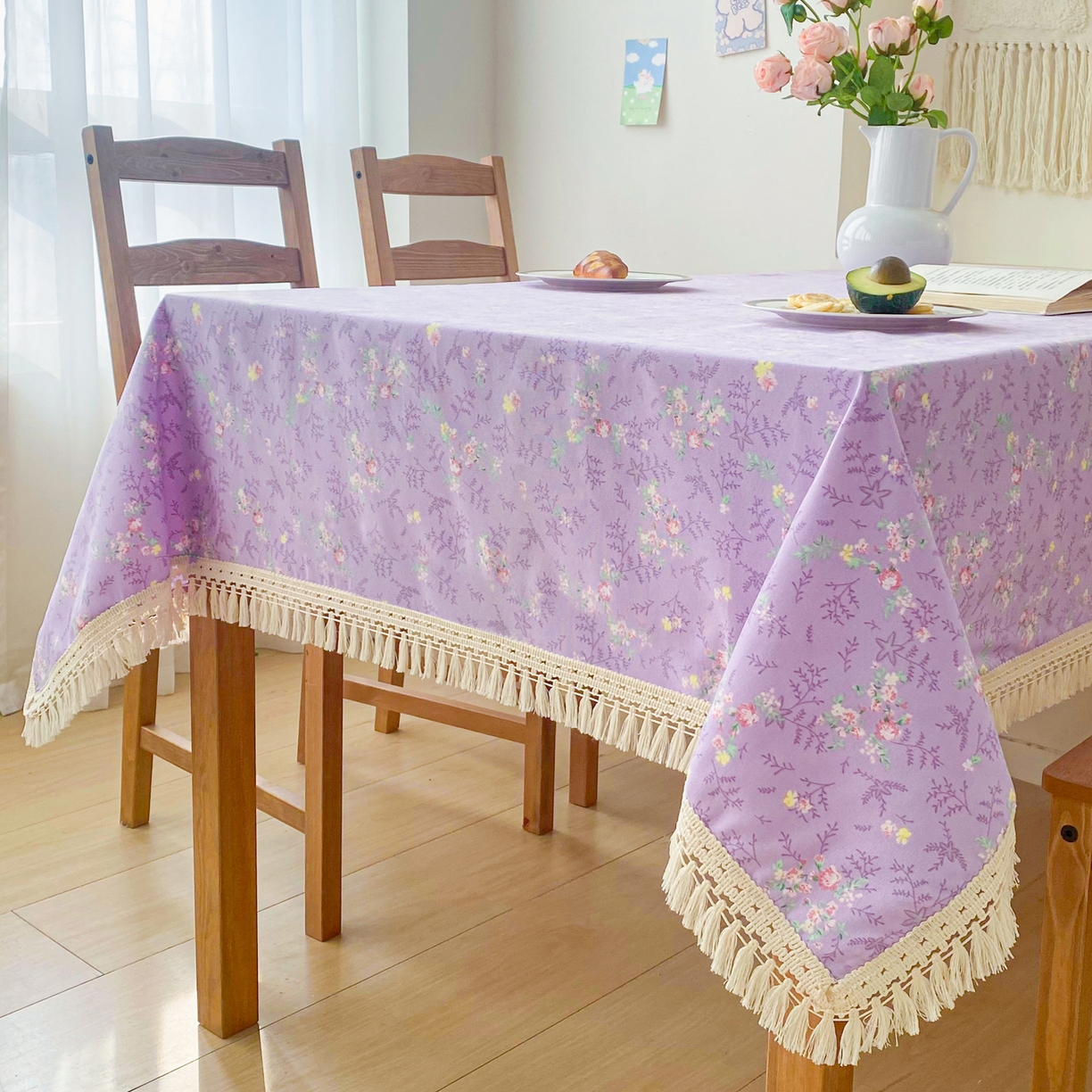 91家纺网 家纺一手货源 找家纺 棉乐町家居 2025新款ins风印花老粗布桌布 紫罗兰