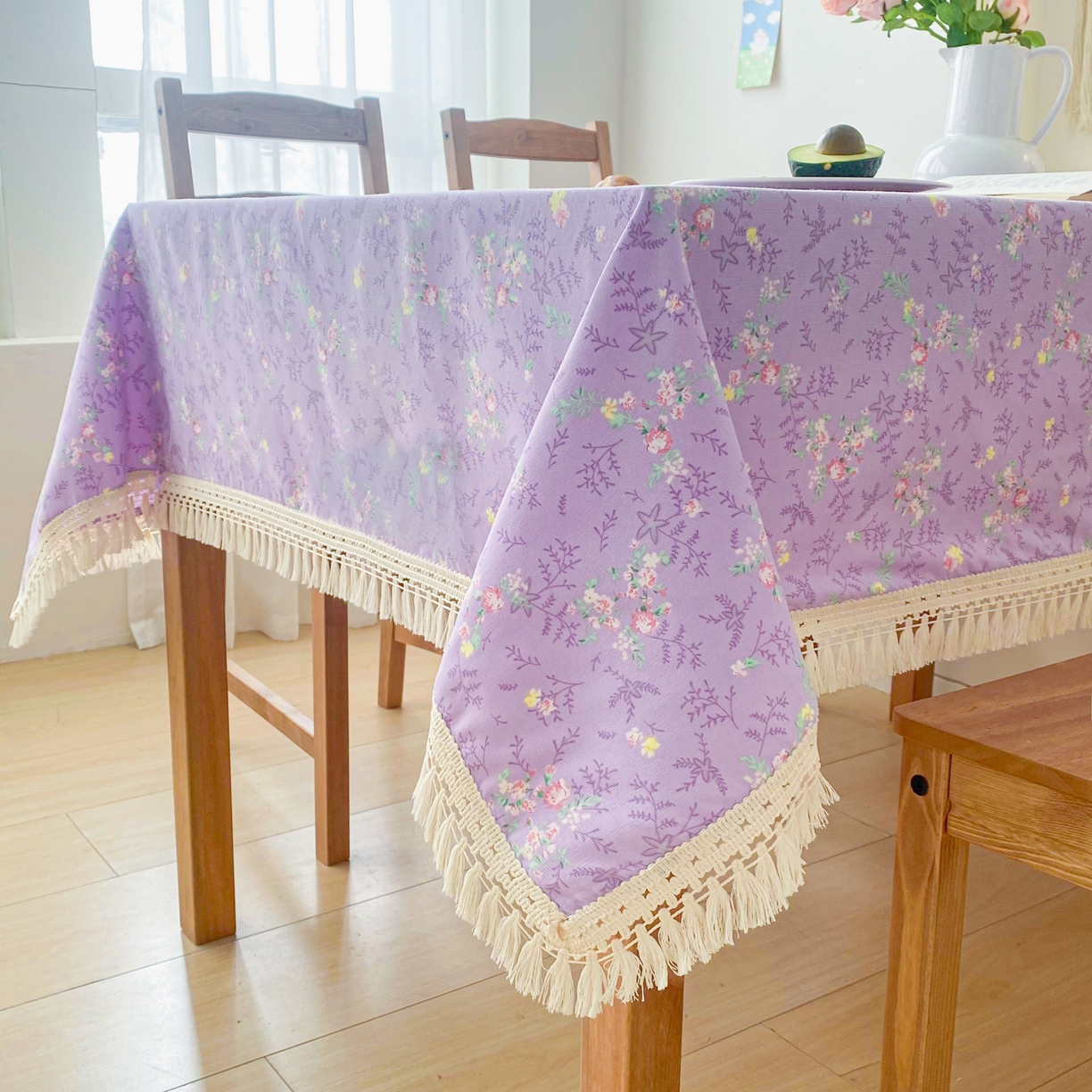 91家纺网 家纺一手货源 找家纺 棉乐町家居 2025新款ins风印花老粗布桌布 紫罗兰