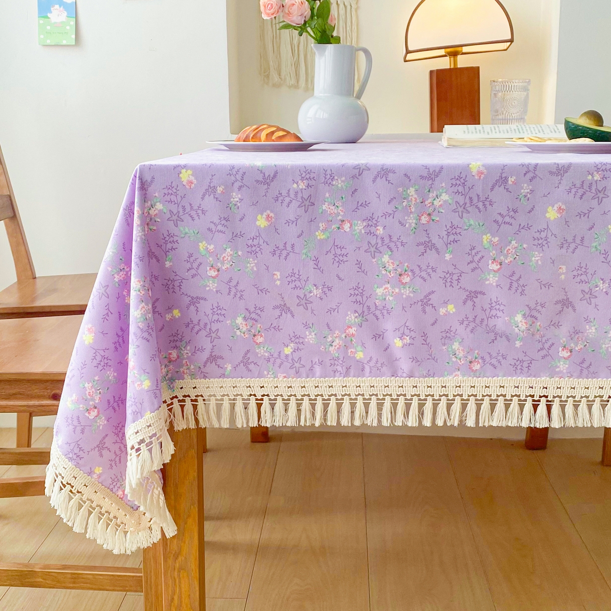 91家纺网 家纺一手货源 找家纺 棉乐町家居 2025新款ins风印花老粗布桌布 紫罗兰