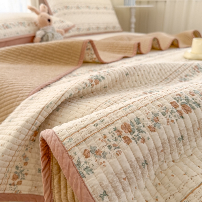 91家纺网 家纺一手货源 找家纺 茉夕家纺 2026新款春季双面纯棉印花单品床盖单件床盖 秋日玫瑰