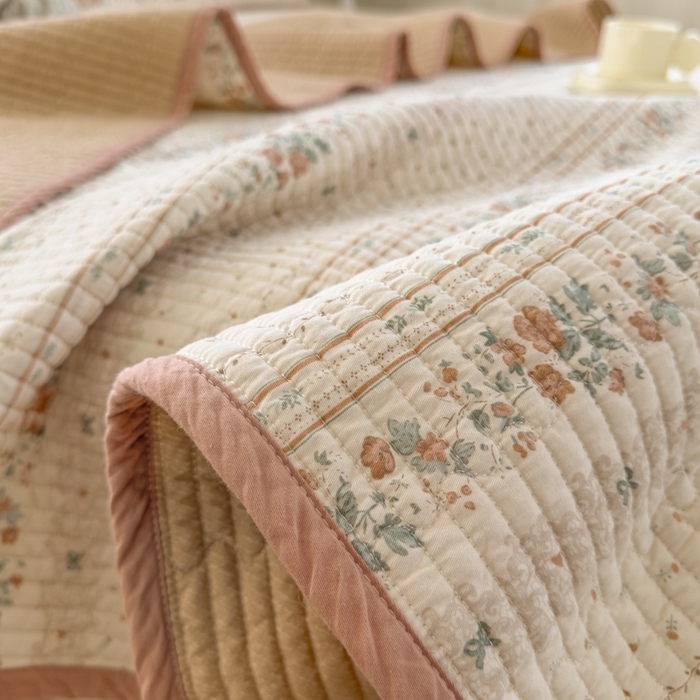 91家纺网 家纺一手货源 找家纺 茉夕家纺 2026新款春季双面纯棉印花单品床盖单件床盖 秋日玫瑰