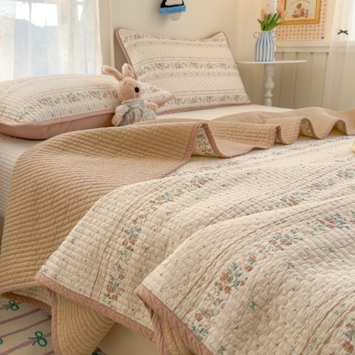 91家纺网 家纺一手货源 找家纺 茉夕家纺 2026新款春季双面纯棉印花单品床盖单件床盖 秋日玫瑰