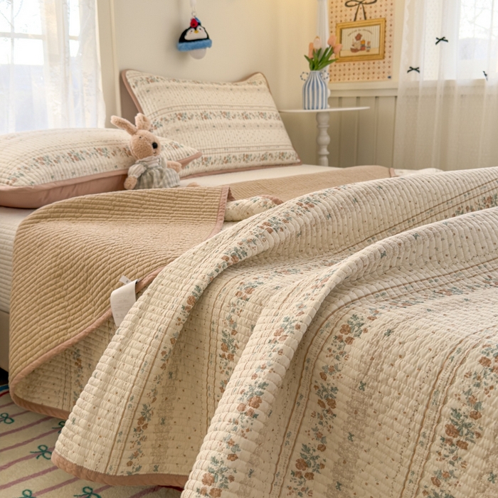 91家纺网 家纺一手货源 找家纺 茉夕家纺 2026新款春季双面纯棉印花单品床盖单件床盖 秋日玫瑰