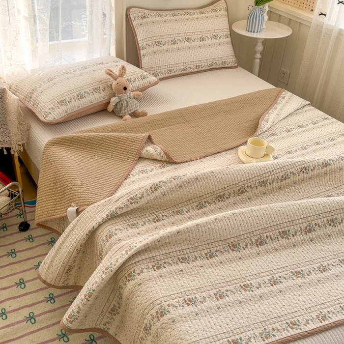 91家纺网 家纺一手货源 找家纺 茉夕家纺 2026新款春季双面纯棉印花单品床盖单件床盖 秋日玫瑰