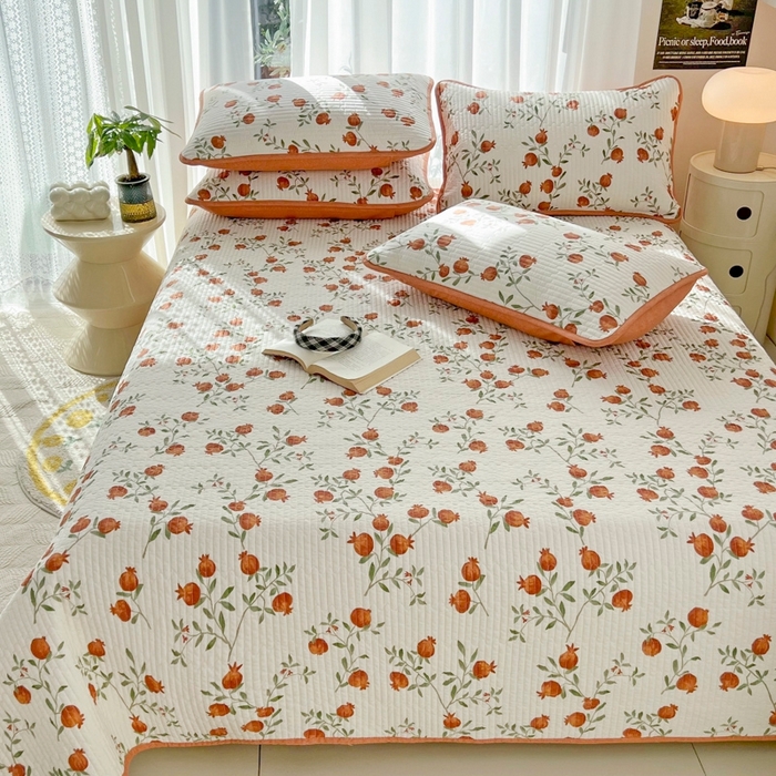 91家纺网 家纺一手货源 找家纺 茉夕家纺 2026新款春季双面纯棉印花单品床盖单件床盖 石榴红了