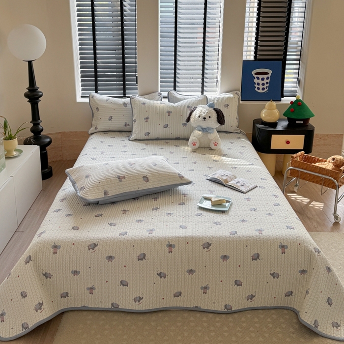 茉夕家纺 2026新款春季双面纯棉印花单品床盖单件床盖 跳跳象