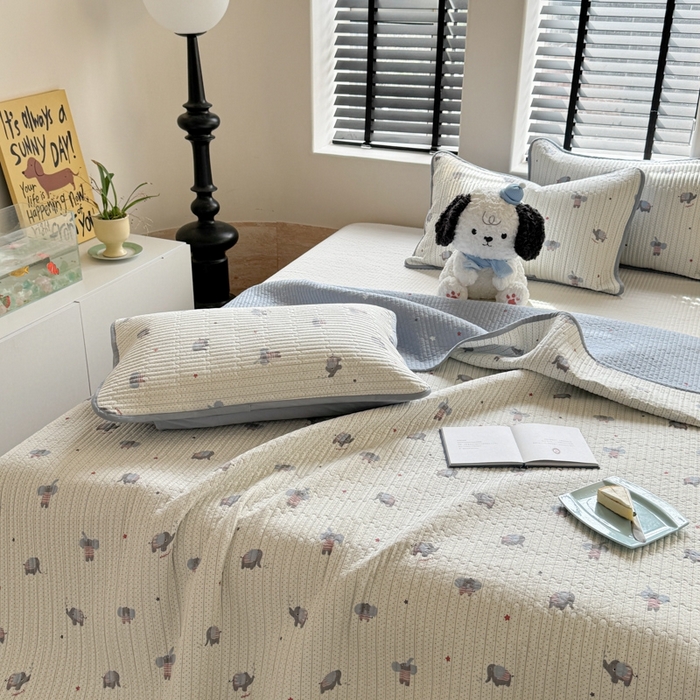 91家纺网 家纺一手货源 找家纺 茉夕家纺 2026新款春季双面纯棉印花单品床盖单件床盖 跳跳象