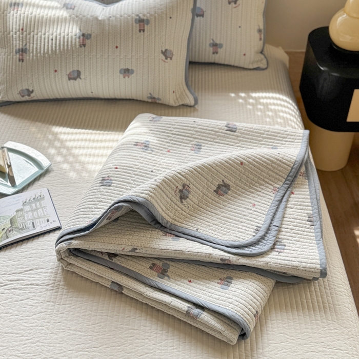 91家纺网 家纺一手货源 找家纺 茉夕家纺 2026新款春季双面纯棉印花单品床盖单件床盖 跳跳象