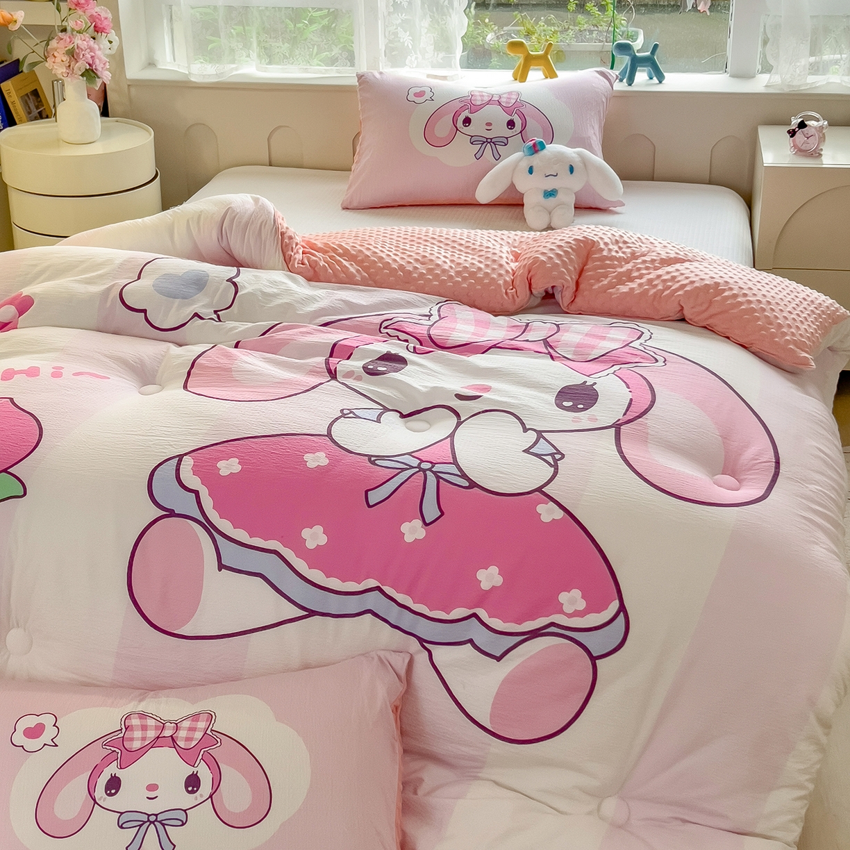 91家纺网 家纺一手货源 找家纺 好尚居 2026新款针织棉大版豆豆绒冬被被子被芯 莓朵兔