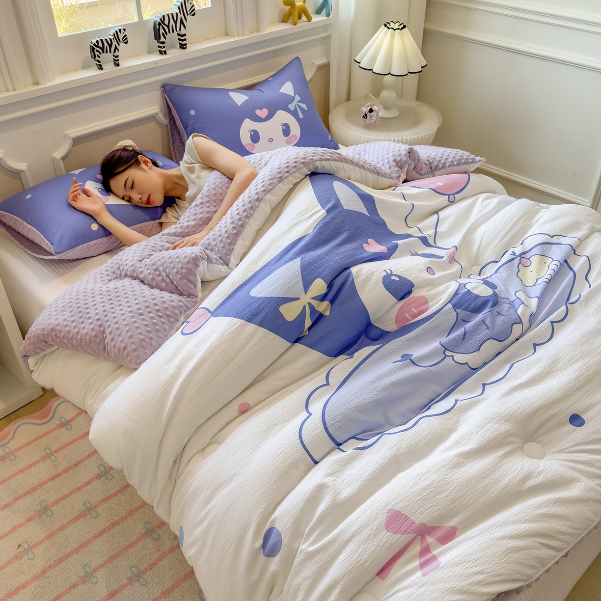 91家纺网 家纺一手货源 找家纺 好尚居 2026新款针织棉大版豆豆绒冬被被子被芯 甜萌童话