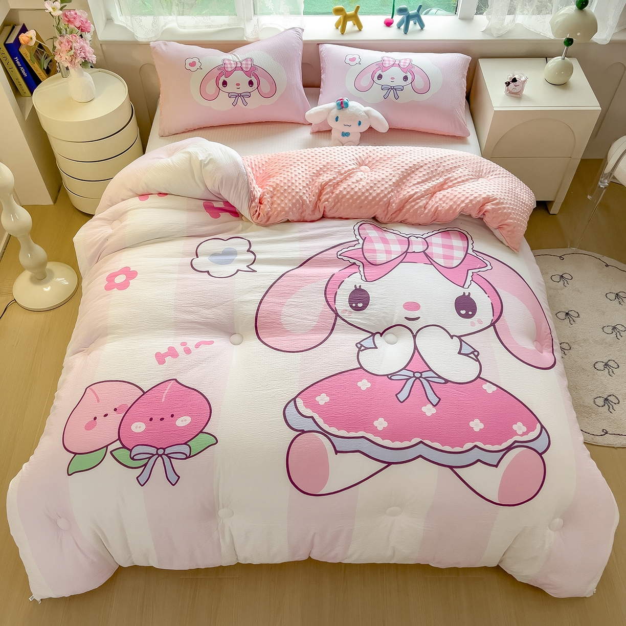 91家纺网 家纺一手货源 找家纺 好尚居 2026新款针织棉大版豆豆绒冬被被子被芯 莓朵兔