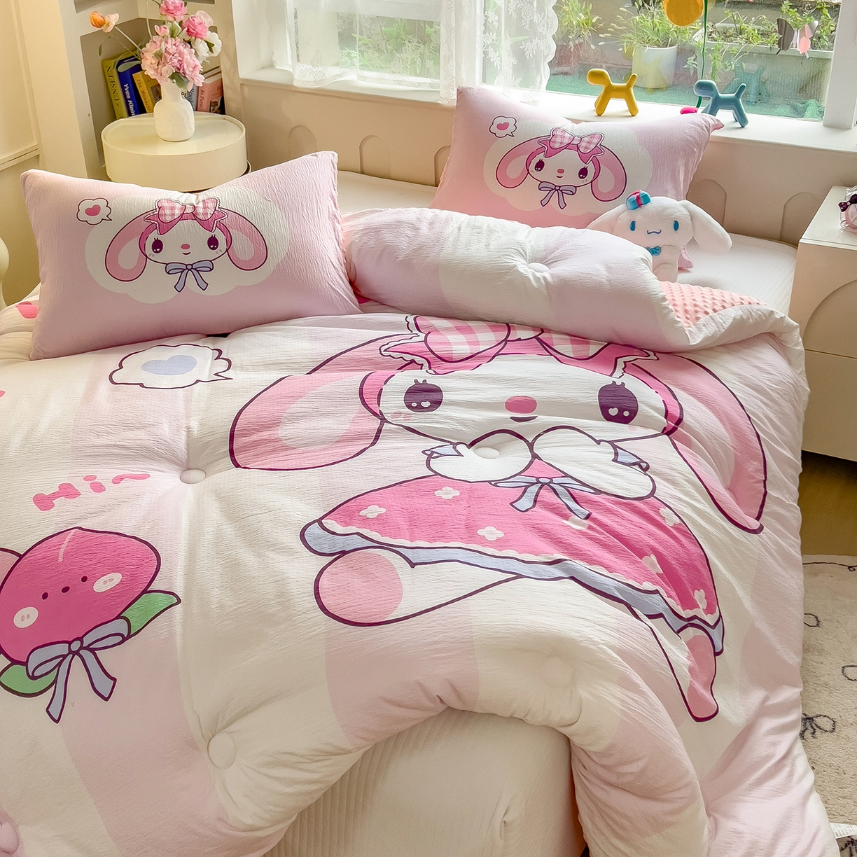 91家纺网 家纺一手货源 找家纺 好尚居 2026新款针织棉大版豆豆绒冬被被子被芯 莓朵兔