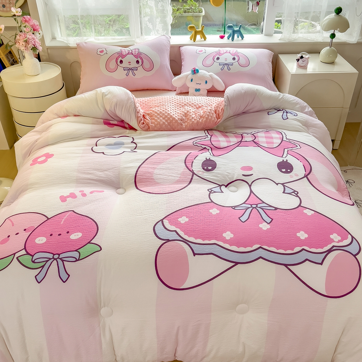 91家纺网 家纺一手货源 找家纺 好尚居 2026新款针织棉大版豆豆绒冬被被子被芯 莓朵兔