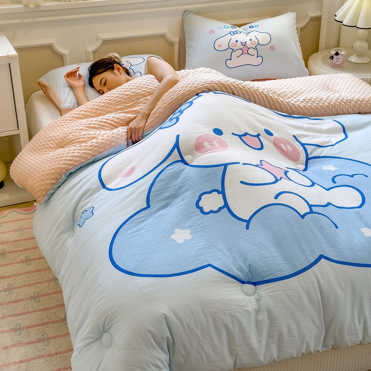 91家纺网 家纺一手货源 找家纺 好尚居 2026新款针织棉大版豆豆绒冬被被子被芯 追梦小狗