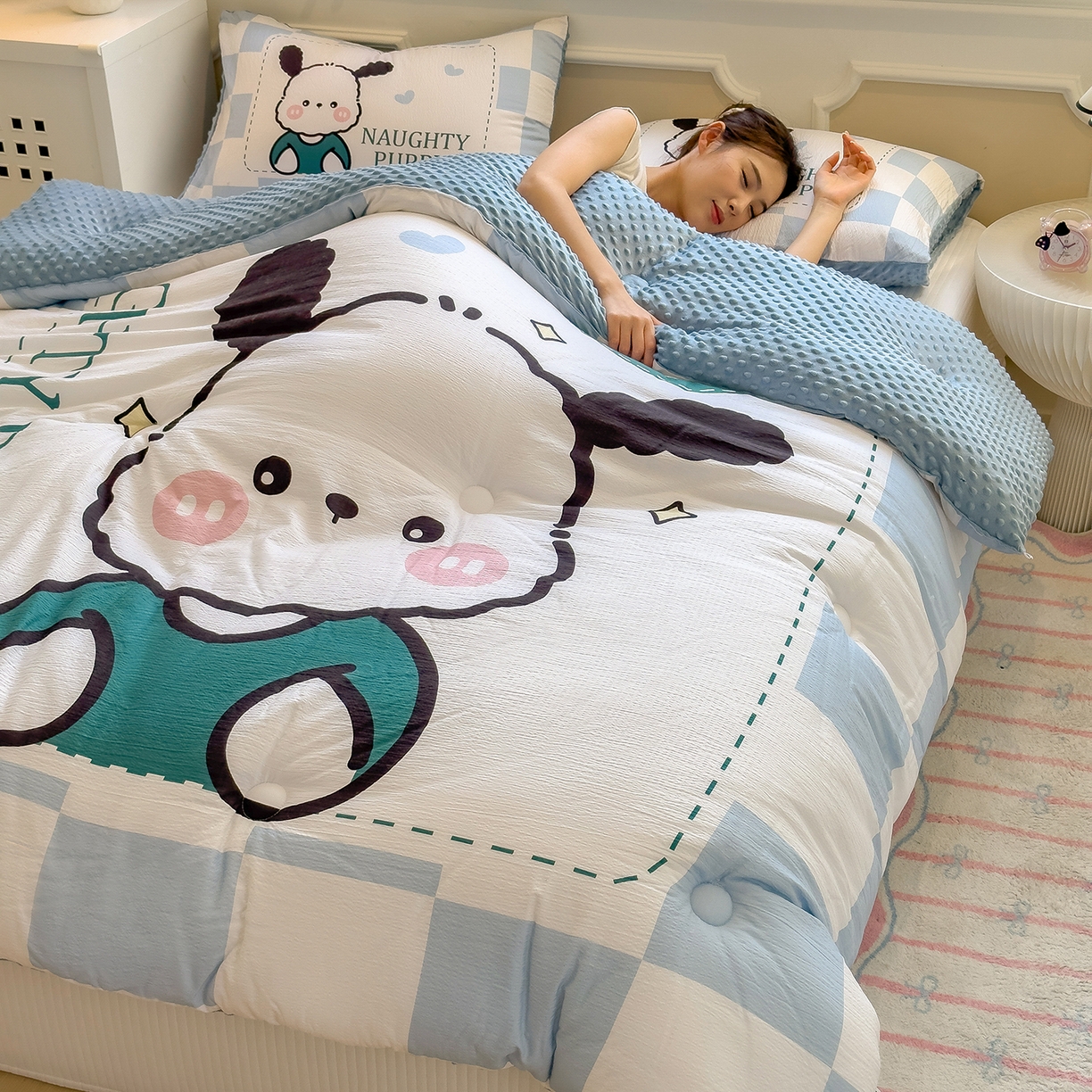 91家纺网 家纺一手货源 找家纺 好尚居 2026新款针织棉大版豆豆绒冬被被子被芯 快乐波仔