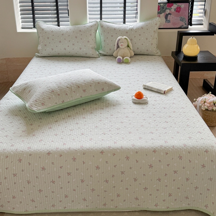 91家纺网 家纺一手货源 找家纺 茉夕家纺 2026新款春季双面纯棉印花单品床盖单件床盖 顽宠-绿