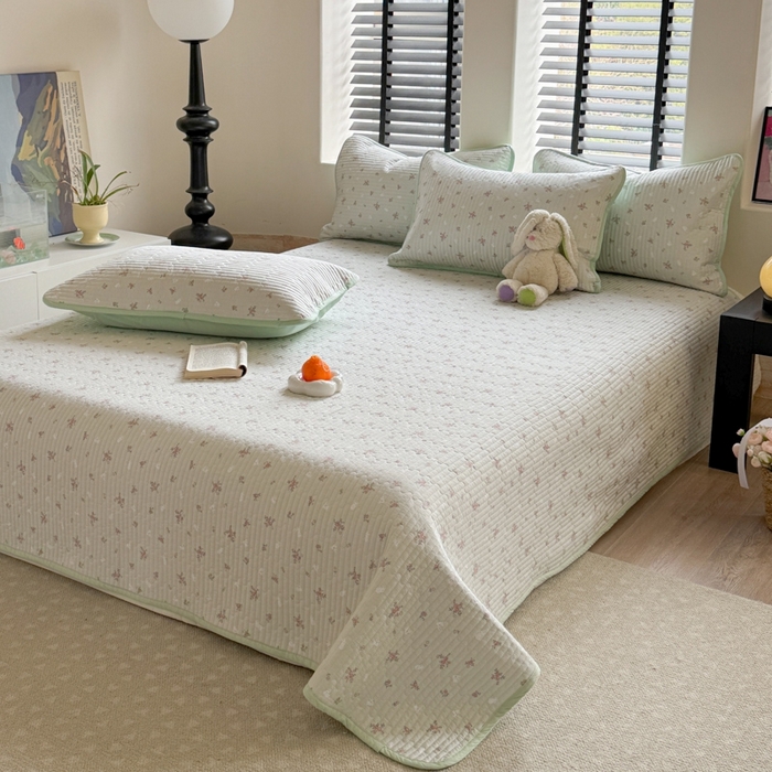 91家纺网 家纺一手货源 找家纺 茉夕家纺 2026新款春季双面纯棉印花单品床盖单件床盖 顽宠-绿