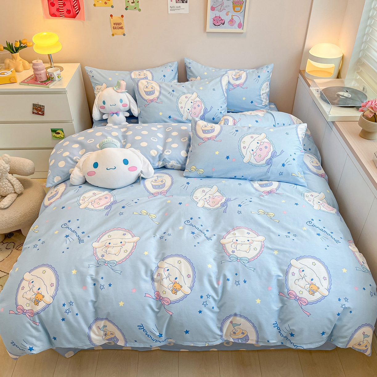 91家纺网 家纺一手货源 找家纺 暮思家居 2026新款正版授权三丽鸥全棉纯棉四件套系列-第一批 蓝色玉贵狗