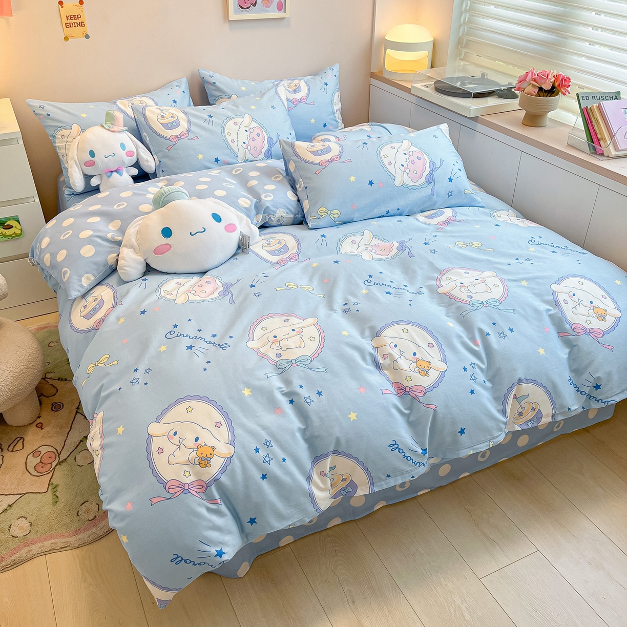 91家纺网 家纺一手货源 找家纺 暮思家居 2026新款正版授权三丽鸥全棉纯棉四件套系列-第一批 蓝色玉贵狗