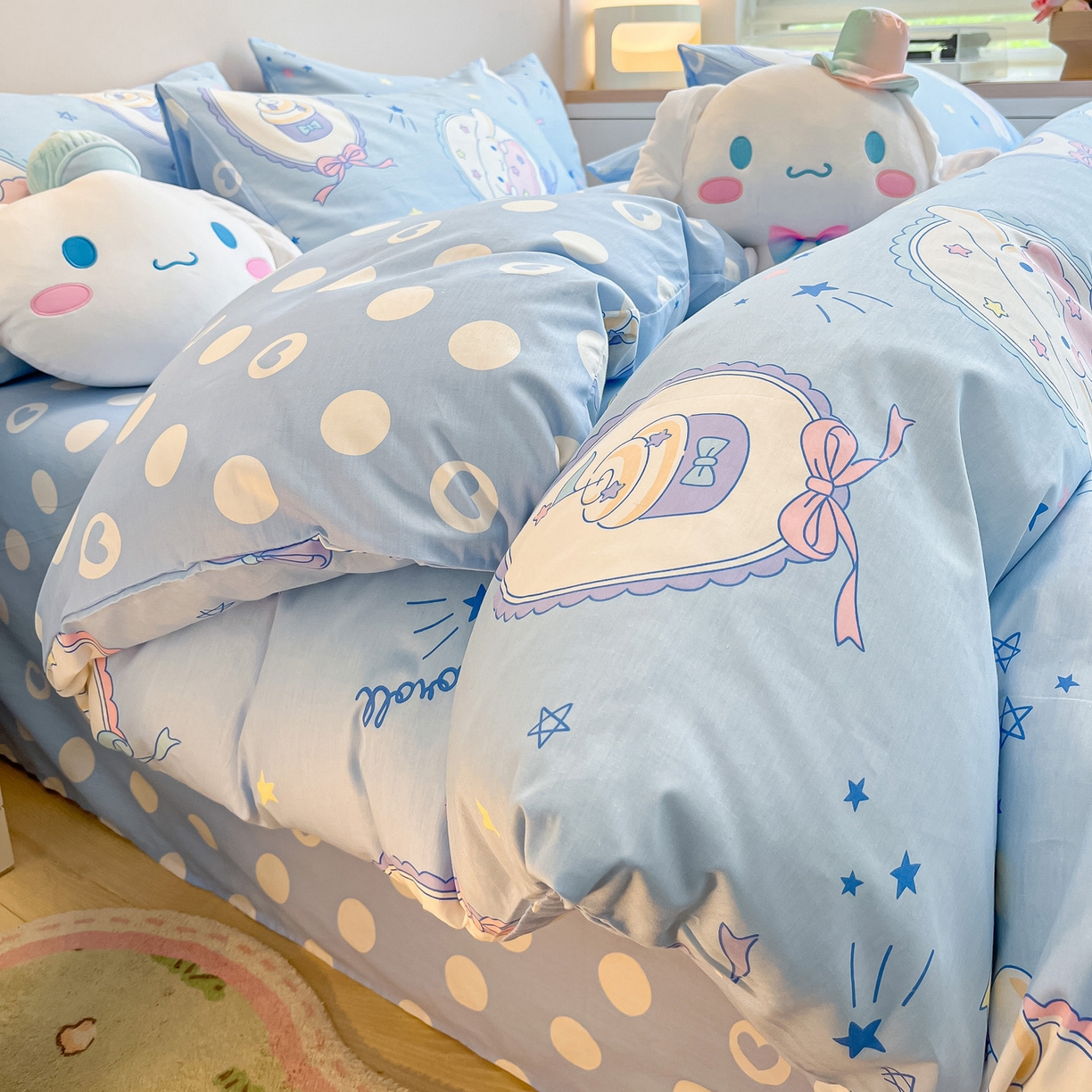 91家纺网 家纺一手货源 找家纺 暮思家居 2026新款正版授权三丽鸥全棉纯棉四件套系列-第一批 蓝色玉贵狗