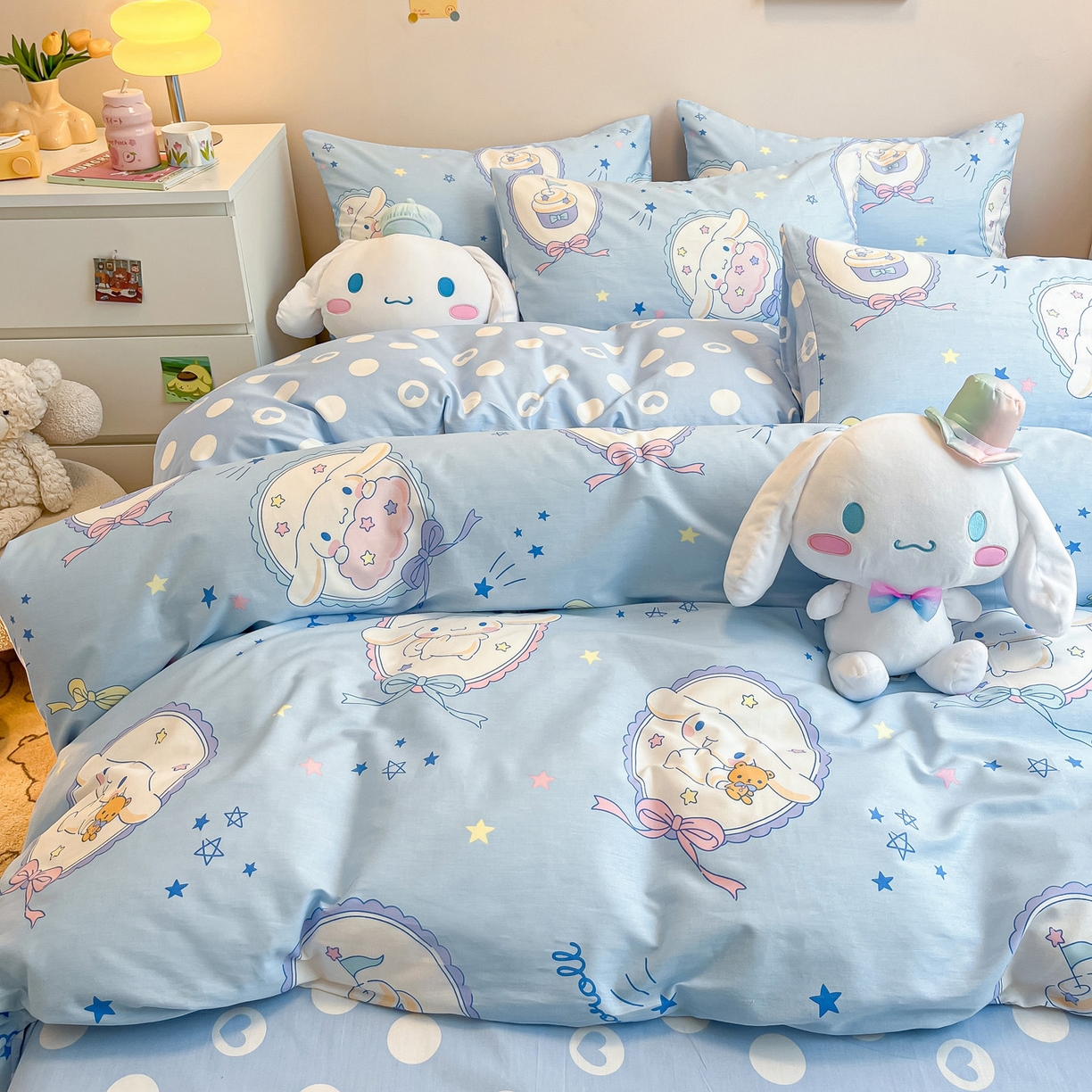 91家纺网 家纺一手货源 找家纺 暮思家居 2026新款正版授权三丽鸥全棉纯棉四件套系列-第一批 蓝色玉贵狗