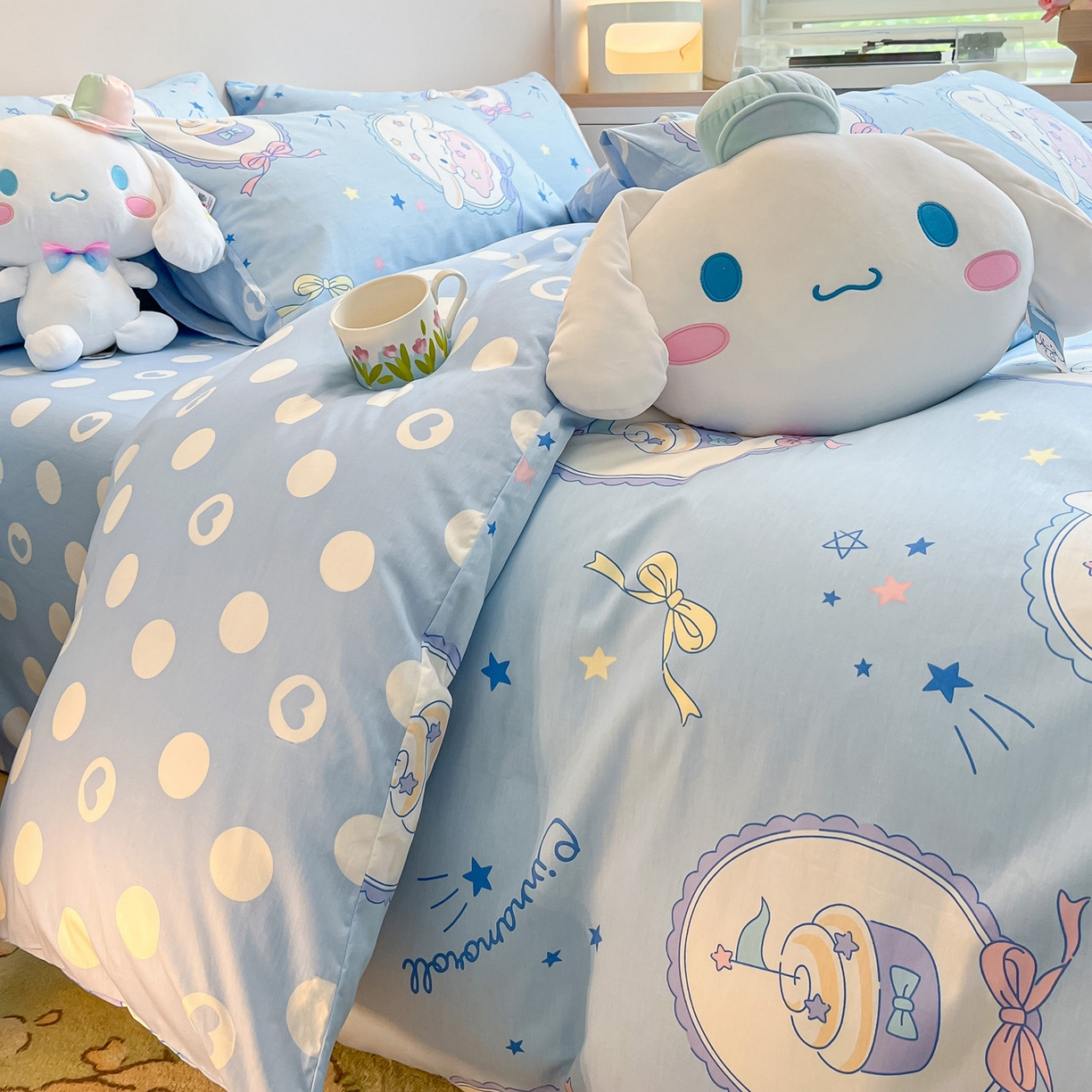 91家纺网 家纺一手货源 找家纺 暮思家居 2026新款正版授权三丽鸥全棉纯棉四件套系列-第一批 蓝色玉贵狗