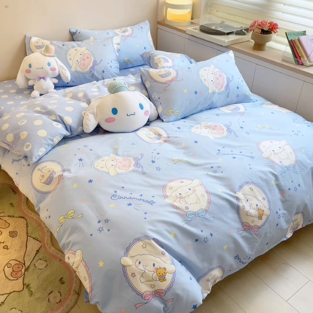 91家纺网 家纺一手货源 找家纺 暮思家居 2026新款正版授权三丽鸥全棉纯棉四件套系列-第一批 蓝色玉贵狗