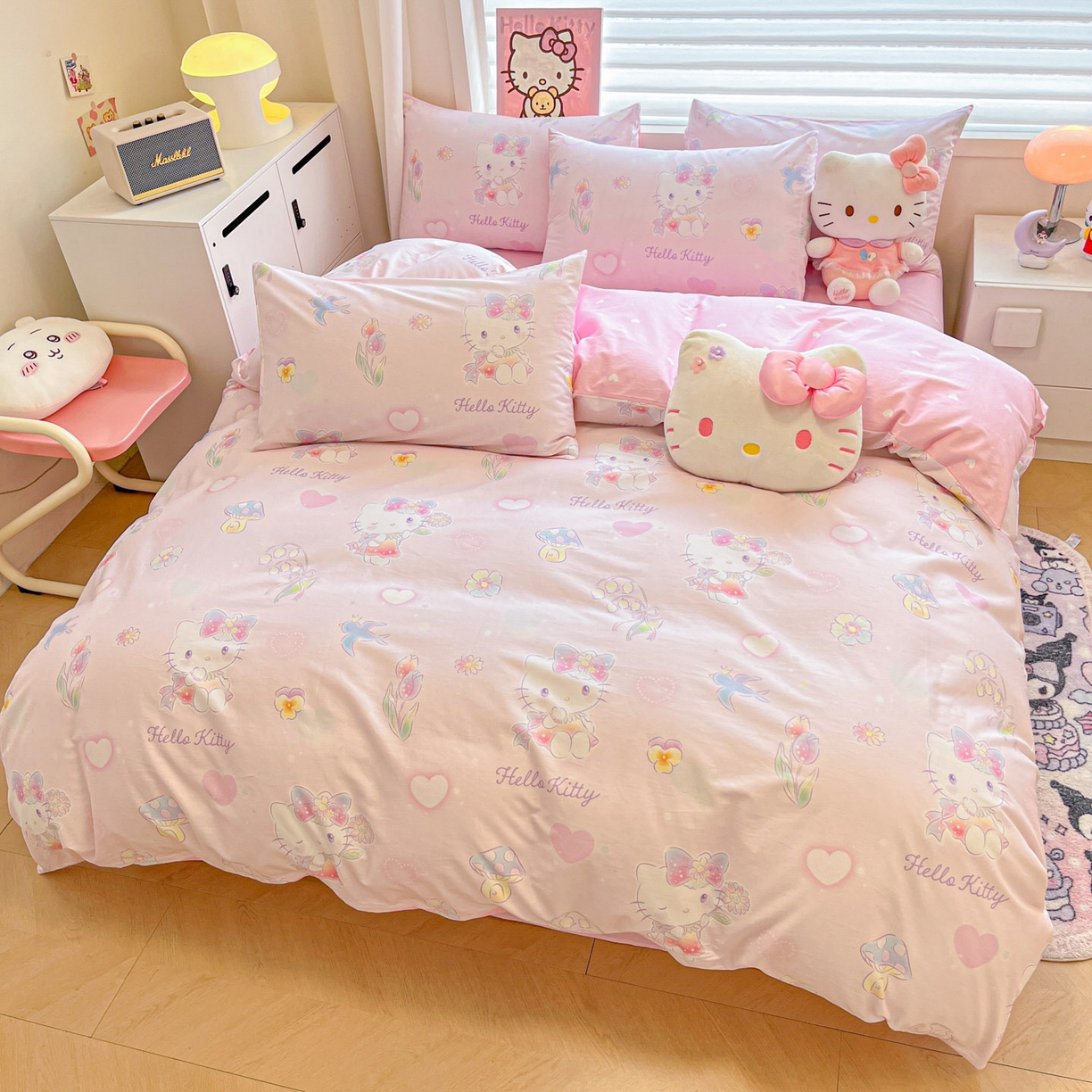 91家纺网 家纺一手货源 找家纺 暮思家居 2026新款正版授权三丽鸥全棉纯棉四件套系列-第一批 蘑菇凯蒂