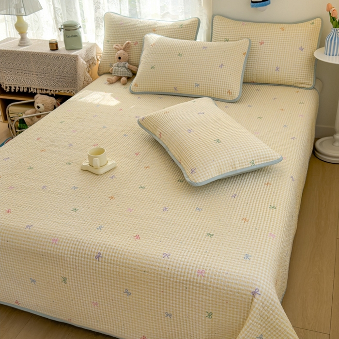 91家纺网 家纺一手货源 找家纺 茉夕家纺 2026新款春季双面纯棉印花单品床盖单件床盖 夏日恋格（黄）