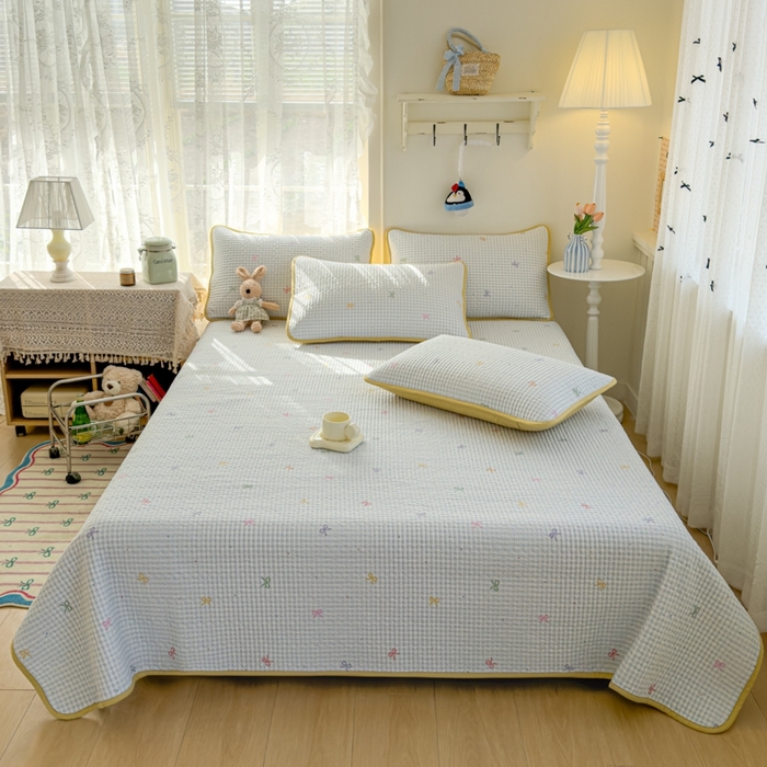 茉夕家纺 2026新款春季双面纯棉印花单品床盖单件床盖 夏日恋格（蓝）