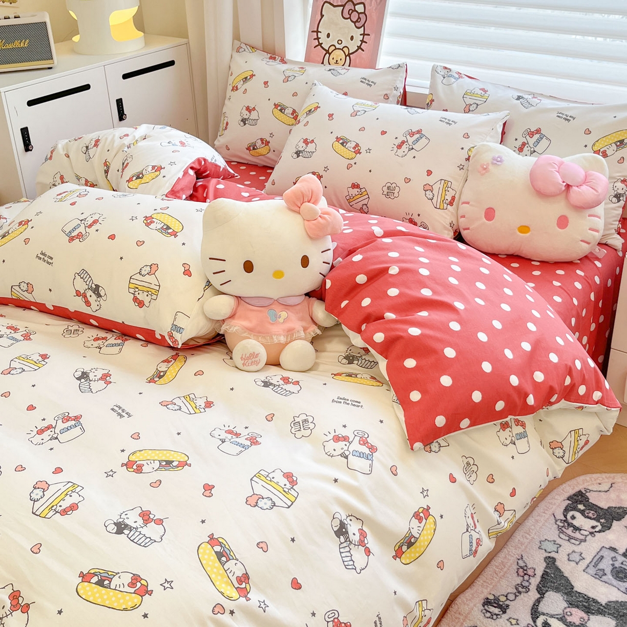 91家纺网 家纺一手货源 找家纺 暮思家居 2026新款正版授权三丽鸥全棉纯棉四件套系列-第一批 奶牛凯蒂