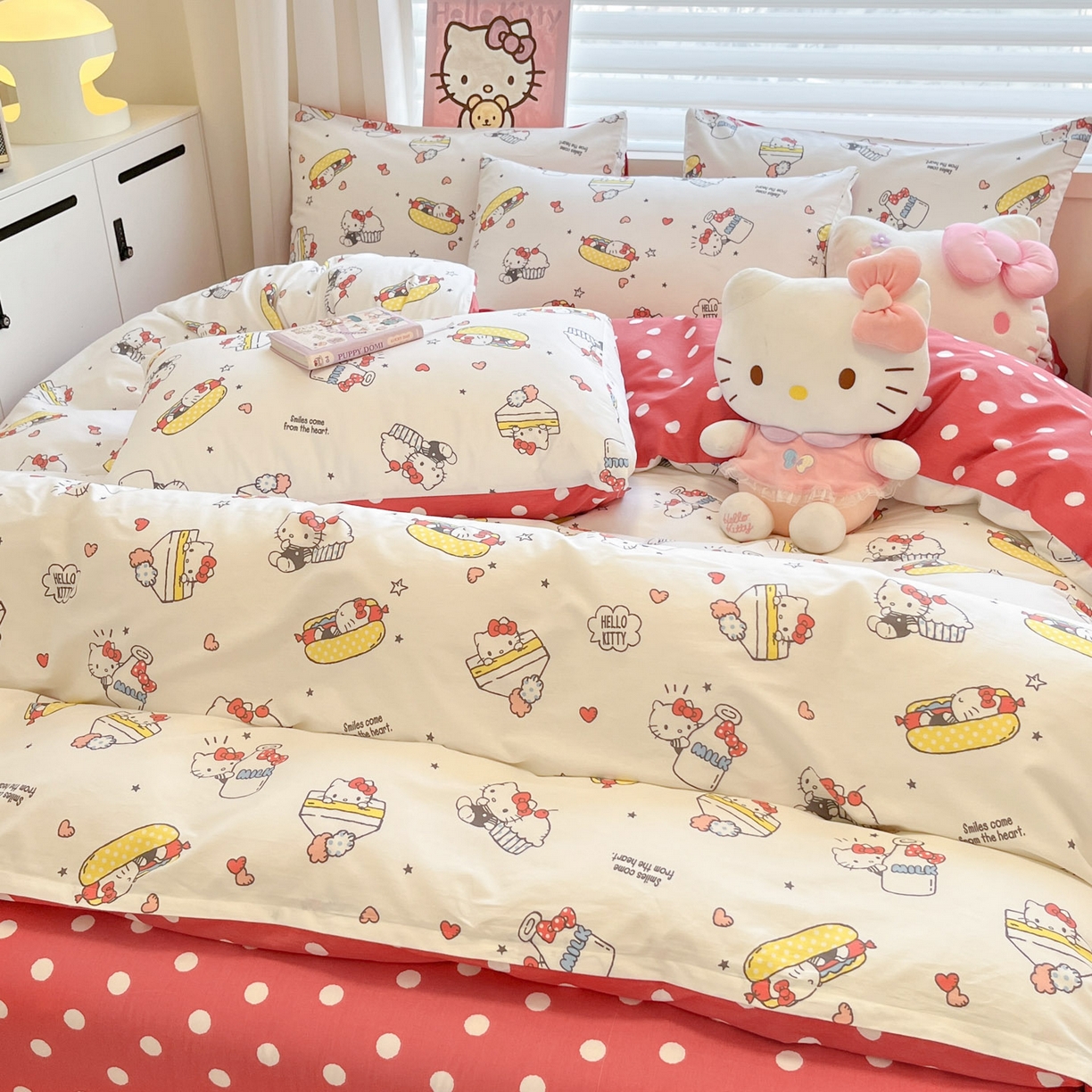 91家纺网 家纺一手货源 找家纺 暮思家居 2026新款正版授权三丽鸥全棉纯棉四件套系列-第一批 奶牛凯蒂