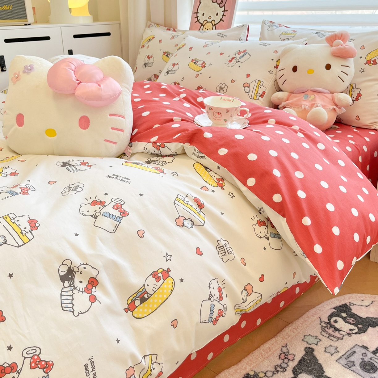 91家纺网 家纺一手货源 找家纺 暮思家居 2026新款正版授权三丽鸥全棉纯棉四件套系列-第一批 奶牛凯蒂