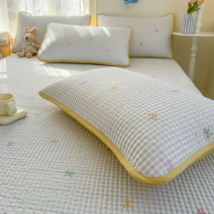 91家纺网 家纺一手货源 找家纺 茉夕家纺 2026新款春季双面纯棉印花单品床盖单件床盖 夏日恋格（蓝）