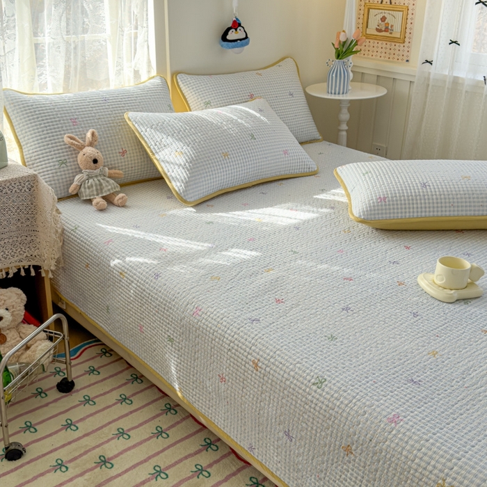 91家纺网 家纺一手货源 找家纺 茉夕家纺 2026新款春季双面纯棉印花单品床盖单件床盖 夏日恋格（蓝）