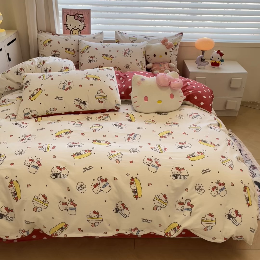 91家纺网 家纺一手货源 找家纺 暮思家居 2026新款正版授权三丽鸥全棉纯棉四件套系列-第一批 奶牛凯蒂