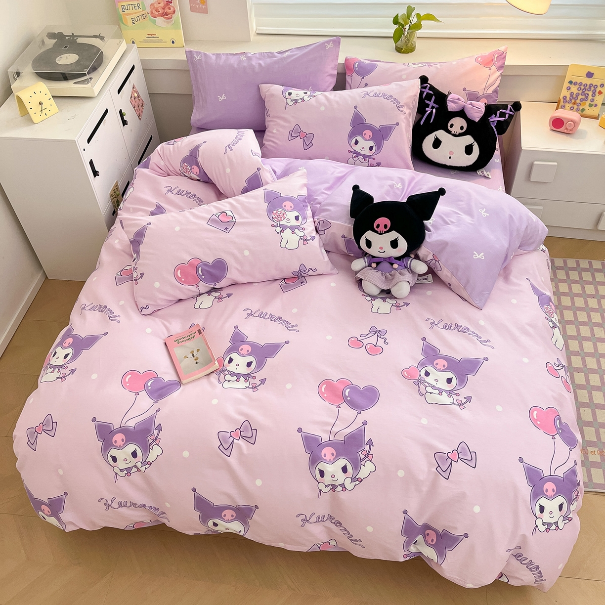 91家纺网 家纺一手货源 找家纺 暮思家居 2026新款正版授权三丽鸥全棉纯棉四件套系列-第一批 气球库洛米