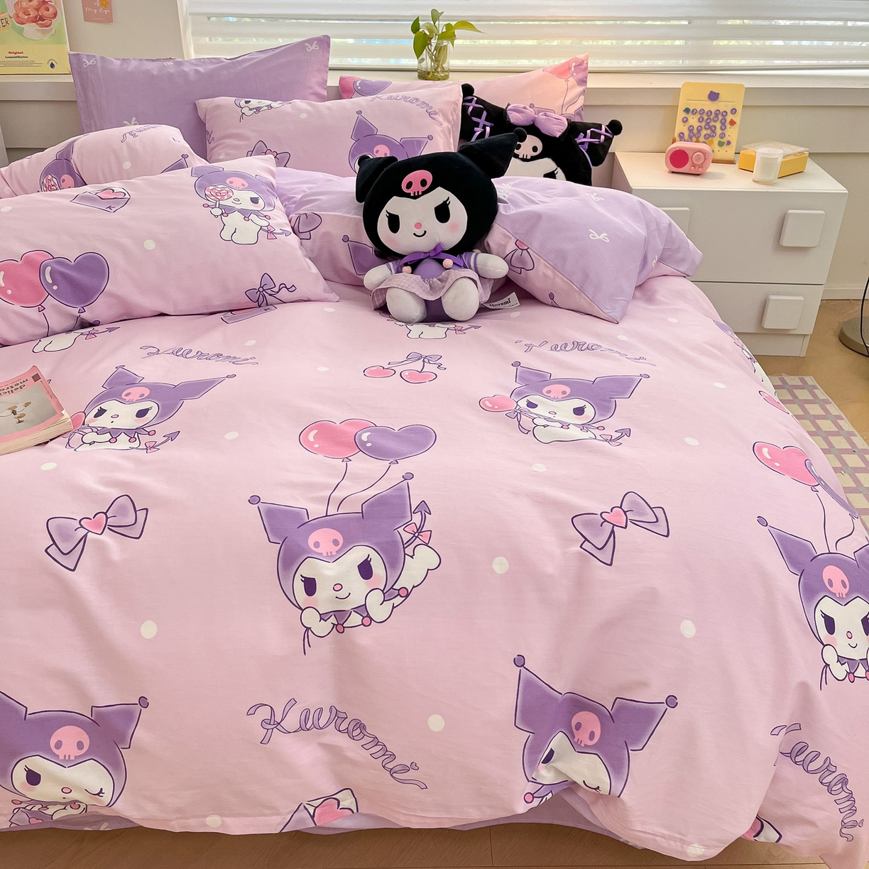 91家纺网 家纺一手货源 找家纺 暮思家居 2026新款正版授权三丽鸥全棉纯棉四件套系列-第一批 气球库洛米