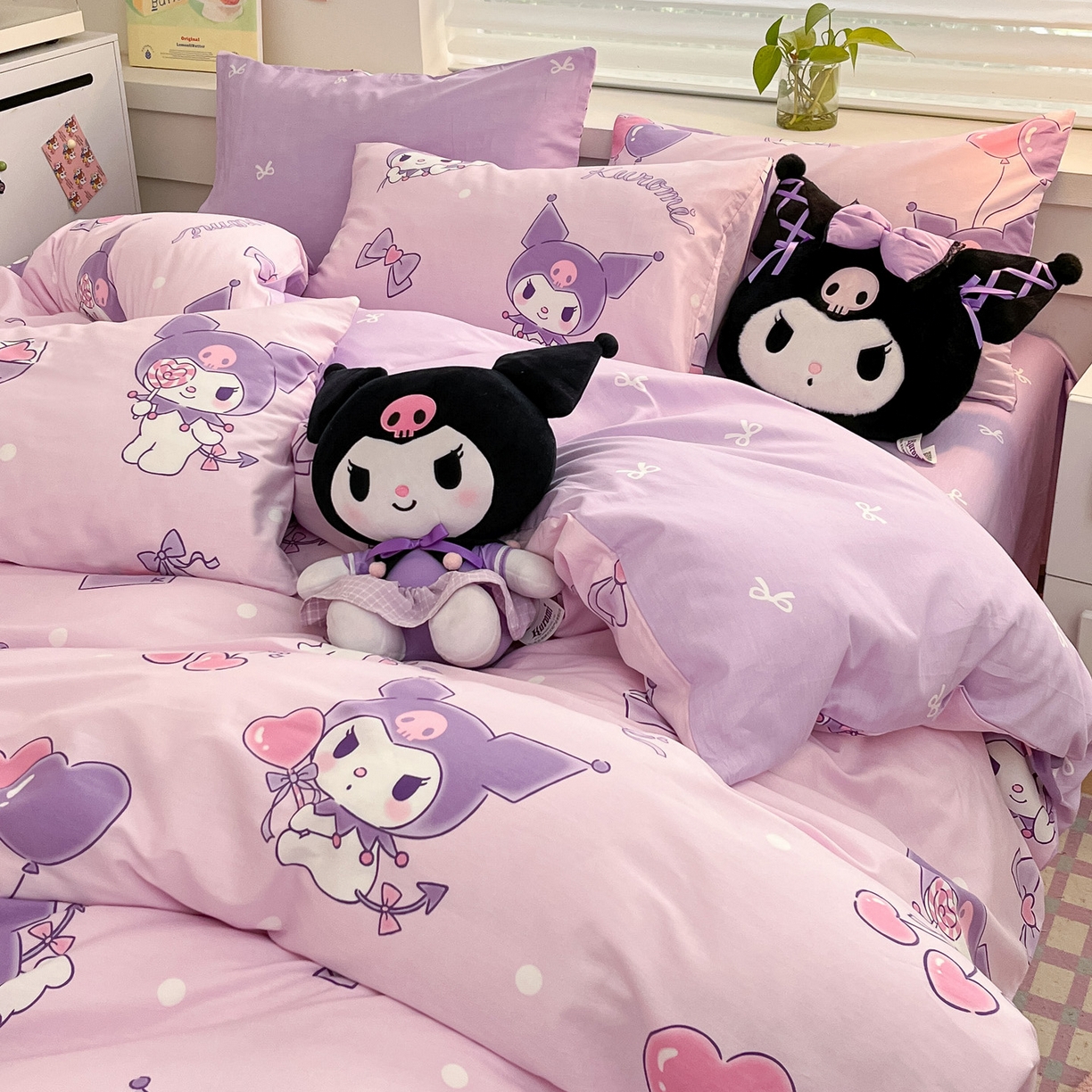 91家纺网 家纺一手货源 找家纺 暮思家居 2026新款正版授权三丽鸥全棉纯棉四件套系列-第一批 气球库洛米