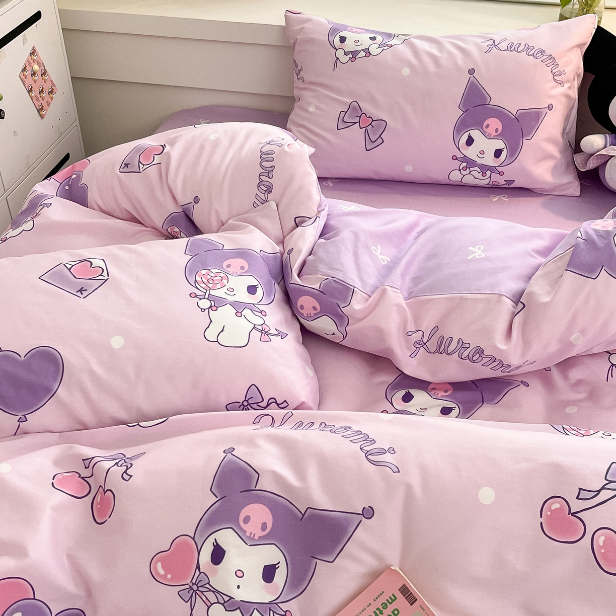 91家纺网 家纺一手货源 找家纺 暮思家居 2026新款正版授权三丽鸥全棉纯棉四件套系列-第一批 气球库洛米