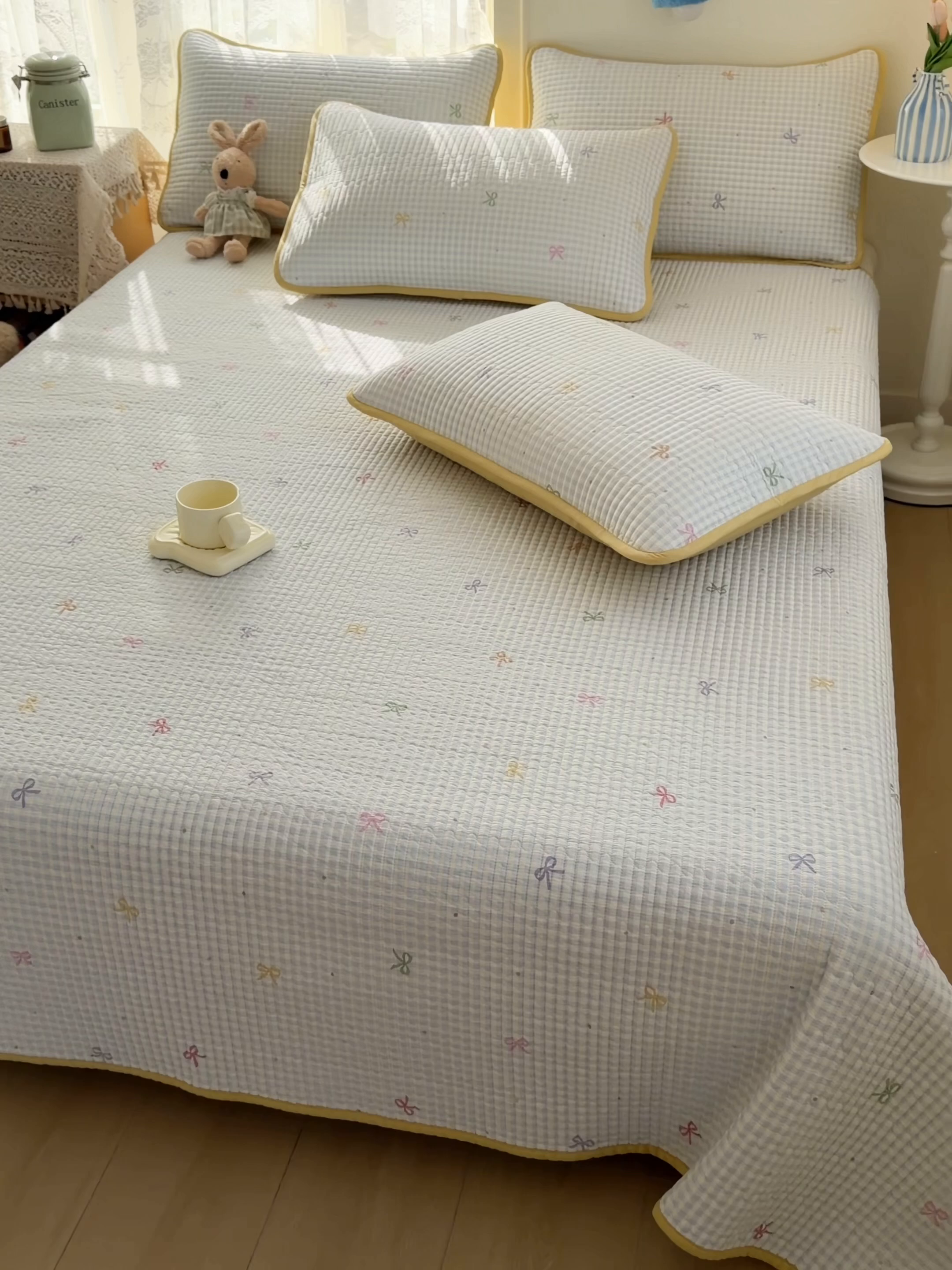 91家纺网 家纺一手货源 找家纺 茉夕家纺 2026新款春季双面纯棉印花单品床盖单件床盖 夏日恋格（蓝）