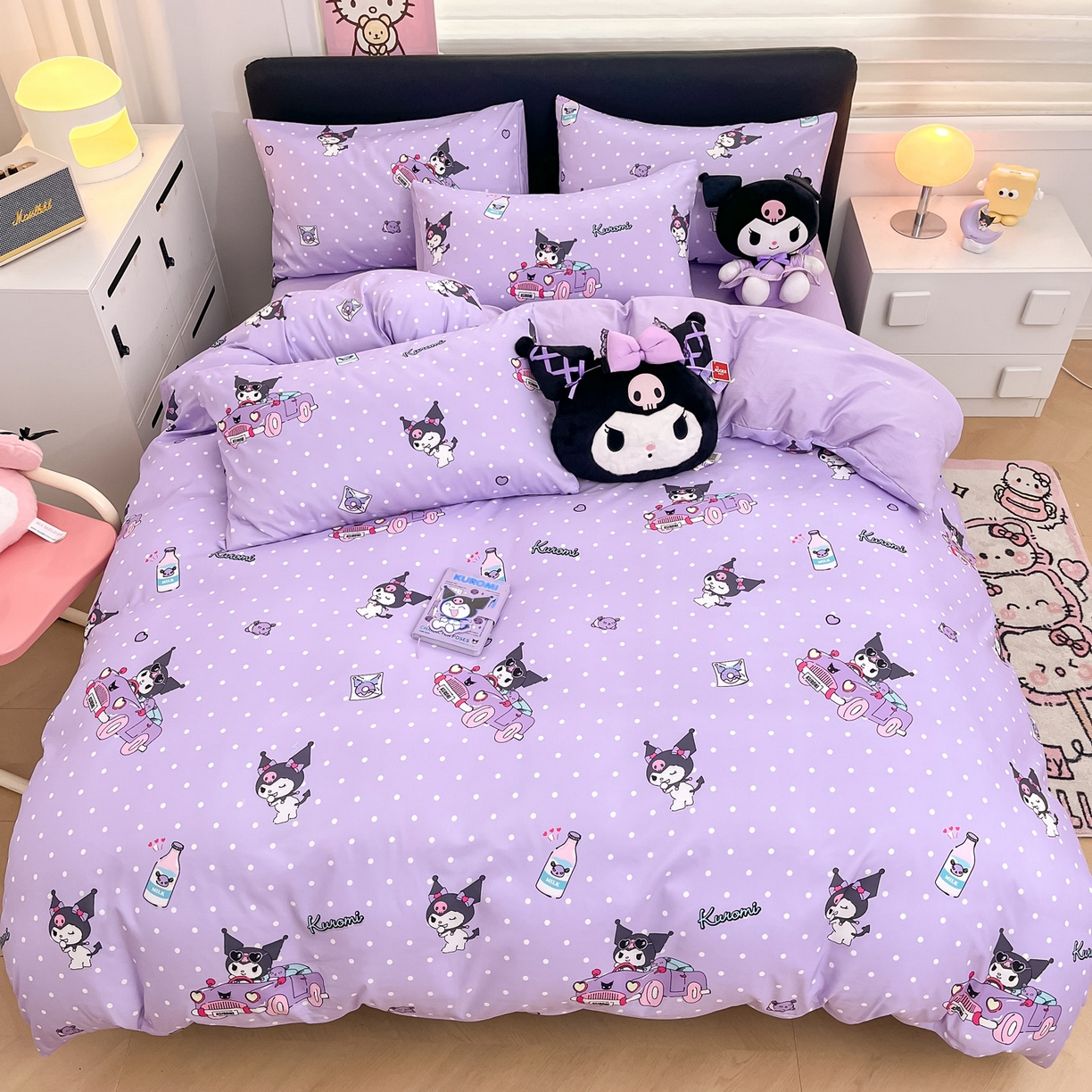 91家纺网 家纺一手货源 找家纺 暮思家居 2026新款正版授权三丽鸥全棉纯棉四件套系列-第一批 汽车库洛米