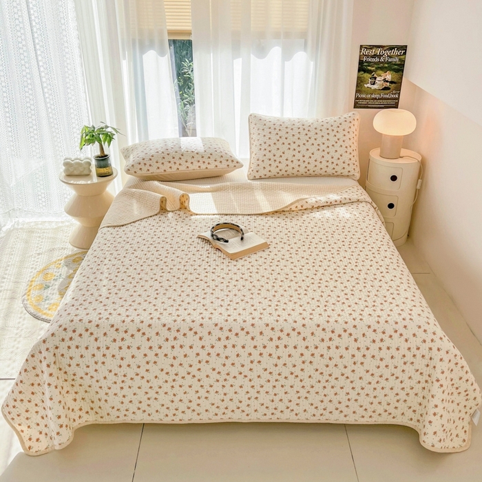 茉夕家纺 2026新款春季双面纯棉印花单品床盖单件床盖 小花飘飘