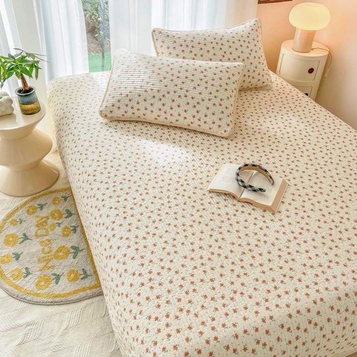 91家纺网 家纺一手货源 找家纺 茉夕家纺 2026新款春季双面纯棉印花单品床盖单件床盖 小花飘飘