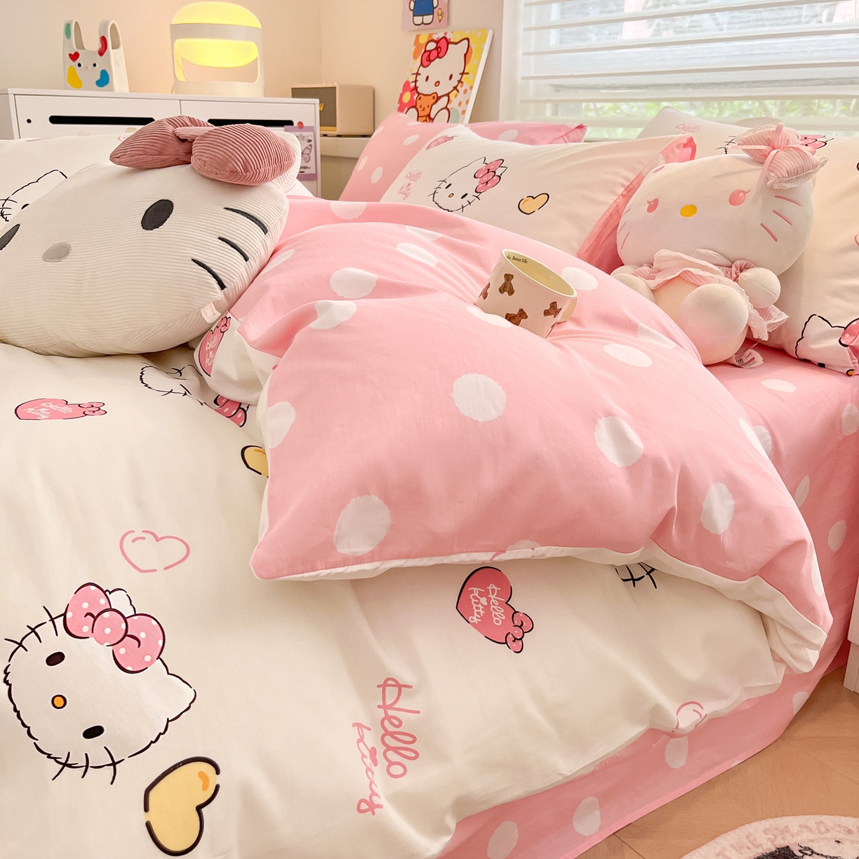 91家纺网 家纺一手货源 找家纺 暮思家居 2026新款正版授权三丽鸥全棉纯棉四件套系列-第一批 少女凯蒂