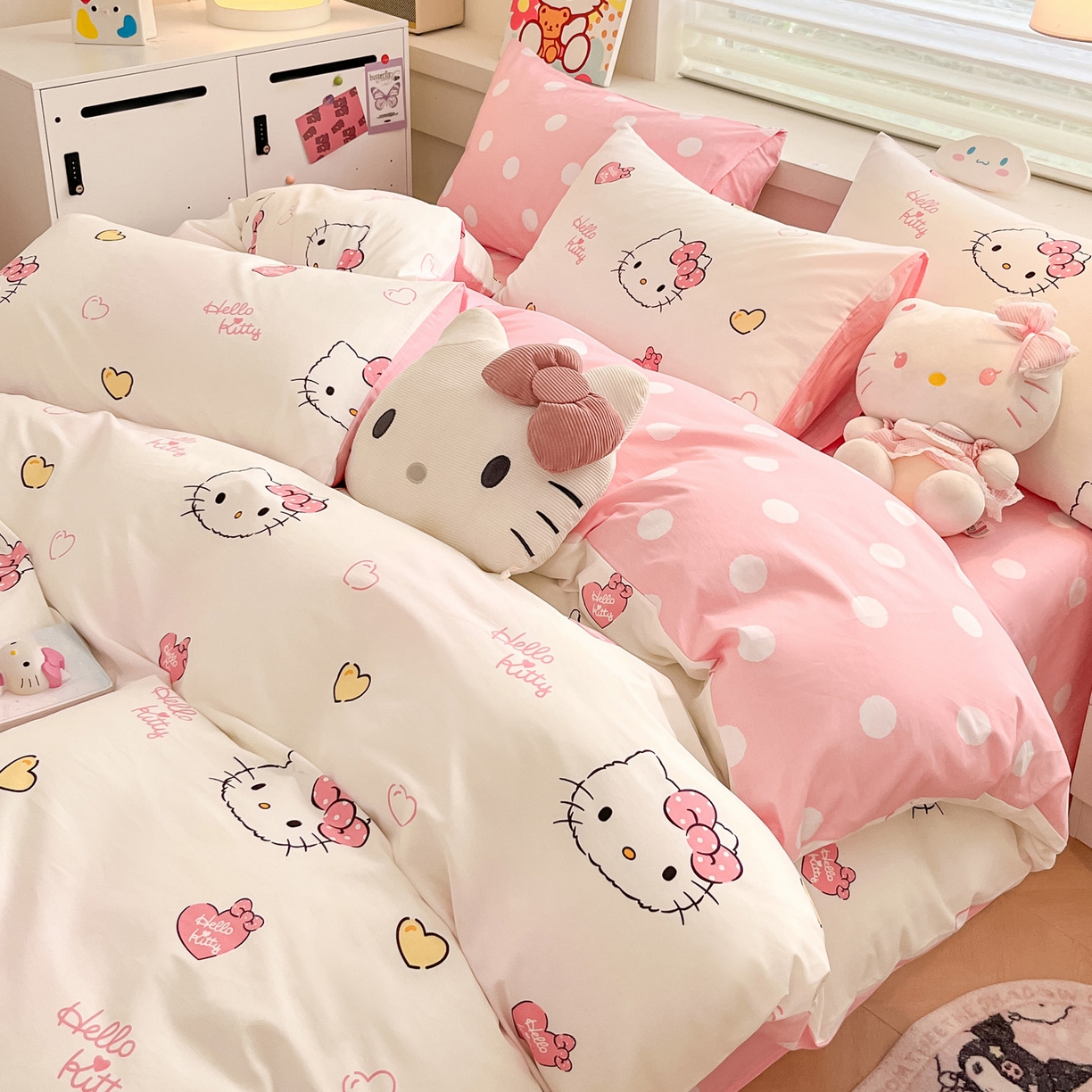 91家纺网 家纺一手货源 找家纺 暮思家居 2026新款正版授权三丽鸥全棉纯棉四件套系列-第一批 少女凯蒂